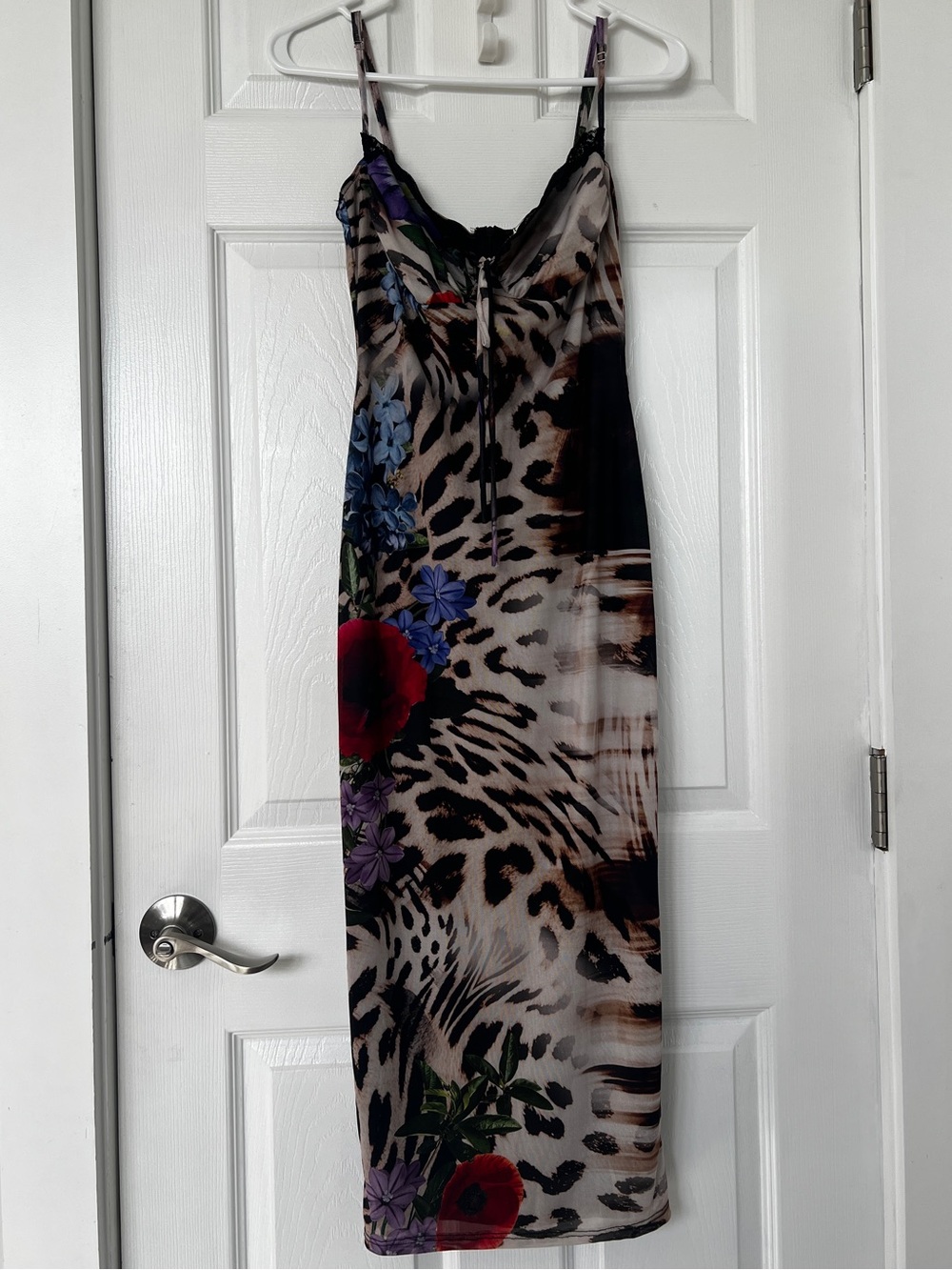 Animal Floral & Leopard Slip Midi Dress - Black/Red/Blue